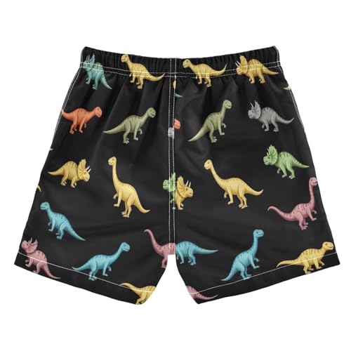 Boy Swim Shorts, Anti Chafe Swim Trunks Boys 2 T, Colorful Dinosaurs Black2