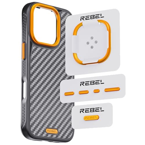 REBEL GEN6/GEN5 Metal Components Upgrade Kit [CNC Aluminum Full Set] Lens Ring, Complete Buttons & Logo Pack for iPhone 16 Pro Max/16 Pro/15 Pro Max/15 Pro/14 Pro Max FLEX/GEN-6/5 Cases (Ultra Orange)