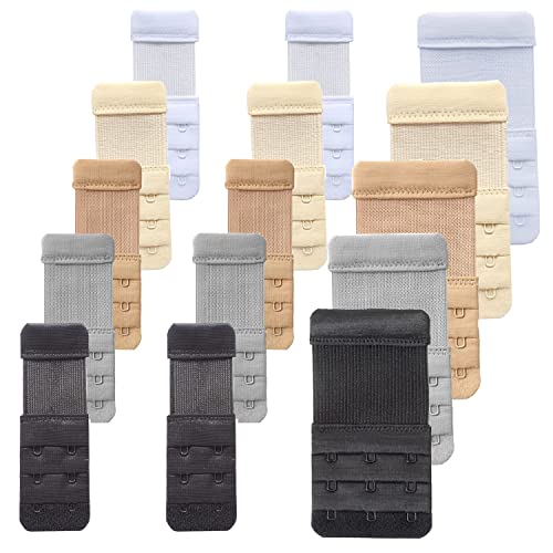 15 piezas de Extensor de Sujetador,Extensores de Sujetador de Correa Elástica y tirantes ajustables con 3 filas, 2 Ganchos, 3 Ganchos Mujer, blanca, negra, gris, marrón & nude,5 Colores Cover