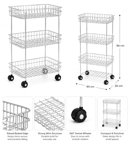 Image of Stainless Steel Kitchen Storage Trolley, 4-Layer Folding Perforated Rack with Wheels, Fruit, Vegetable, Spice and Pantry Organizer, Space-Saving Cart, 30 kg Capacity