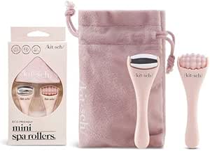 Kitsch Mini Ice Roller & Mini Face Roller Set with Pouch - Ice Roller for Face & Eye Puffiness Relief | Facial Roller & Face Massager Roller | Face Eye Roller for Puffy Eyes | Face Ice Roller (Blush)