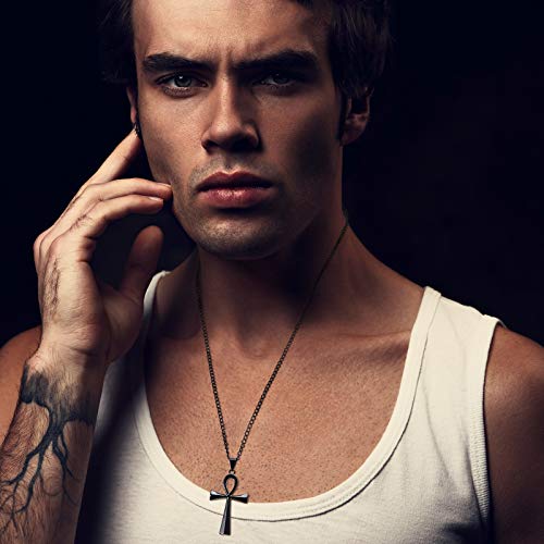 3 Pieces Men's Stainless Steel Ankh Pendant Necklace, Black, Gold, Silver3