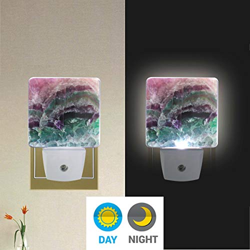 2 Pack Plug-In Led Night Light Lamp Colorful Fluorite Crystal Stone Pattern With Dusk To Dawn Sensor For Bedroom, Bathroom, Hallway, Stairways, 0.5W #TOP4