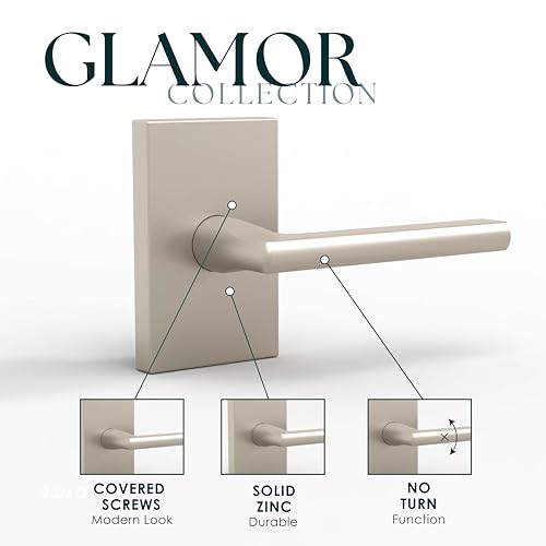 Image of Mega Handles Glamor Dummy Door Handles - 4 Pack Heavy Duty Brushed Nickel Door Handles, Non-Turning Door Handle for Closet & French Doors, Single Side, Fits All Standard Doors - Satin Nickel