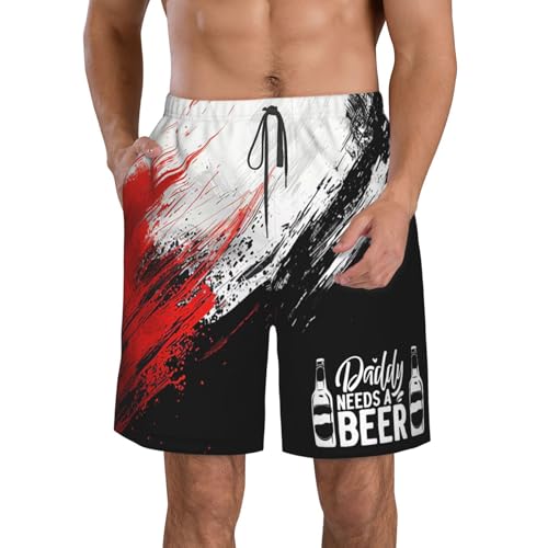 Board Shorts Daddy Needs a Beer Funny Gift Mens Swim Trunks Quick Dry Swim Shorts Beach Short Swimwear with Pockets