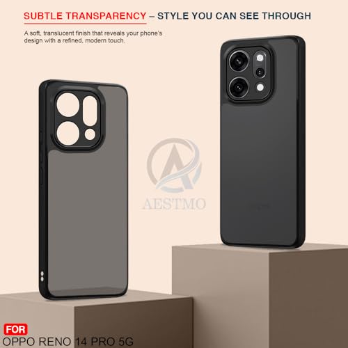 Image of AESTMO Oppo Reno 14 Pro 5G Back Cover | 360 Protection | Matte Frosted Hard Back Translucent | Bumper Case (Smoke Black Matte PC+Black TPU Bumber)
