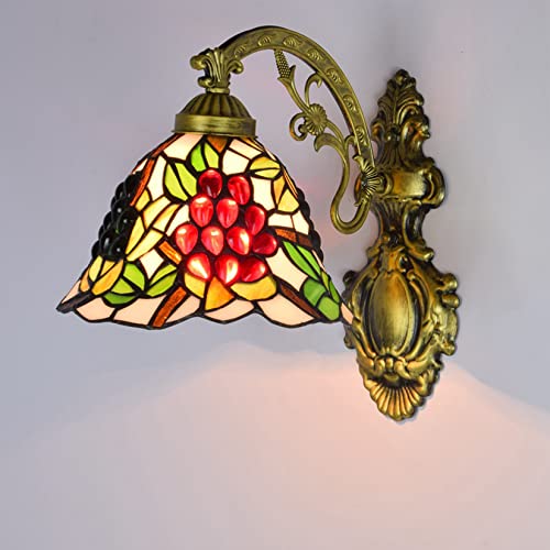 Lámpara De Pared Vintage Pastoral Estilo Tiffany Aplique De Pared Con Vitrales De Pantalla De 8 Pulgadas Accesorio De Luces De Pared De Uva Americana De Primera Calidad Para Pasillo De Cafetería Y Bar