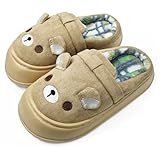 Avilego (アビレゴ) ベアスリッパ 女性用 フラシ天スリッパ 冬 かわいい ファジー ハウス スライド 暖かい靴 サンダル 屋内 屋外, カーキ, 7.5-8 Women/5.5-6.5 Men