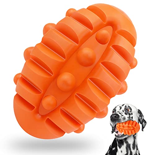 Dog Squeaky Ball Toys for Aggressive chewers,Durable Dog Balls for Teeth Cleaning Interactive Dog Chew Toys,Natural Rubber Bounce Dog Toys and Outdoors Training Dog Games for S/M/L Dog Toys(Orange)