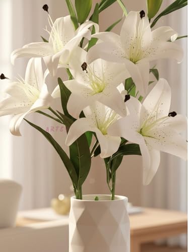Image of ARTSY Artificial Flowers for Decoration Lily Flower Bunch for vase /Pot, Long Size Stick stem, Home Decor, Office Decor, Gift, Artificial Plant, Craft, Without Vase, 100 cm Height, 1 piece, White