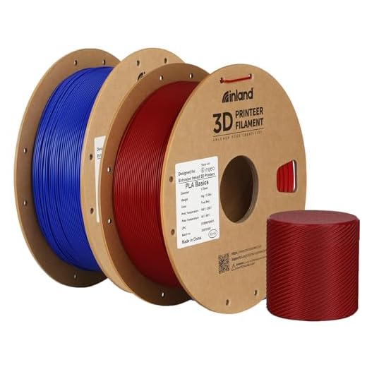 Inland PLA Basics Filament 1.75mm, 1kg Spool – Dimensional Accuracy ±0.02mm, Neatly Wound, Fits Most FDM 3D Printers (Blue & True Red, 2 Pack)