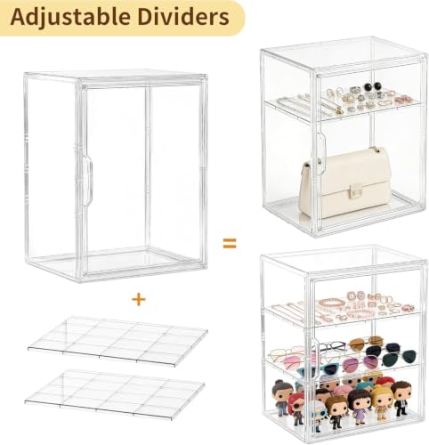 Image of Attelite Acrylic Display Case for Collectibles,Clear Storage Bin with 3 Adjustable Layers, Stackable Storage Box with Magnetic Door for Figures, Home Office,Large,3 Tier Clear Storage Bin,1Pack