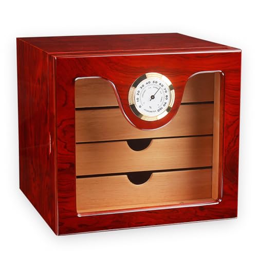 Humidor de puros de 4 capas, estuche de almacenamiento portátil con higrómetro, capacidad para 50 puros, regalo para hombres