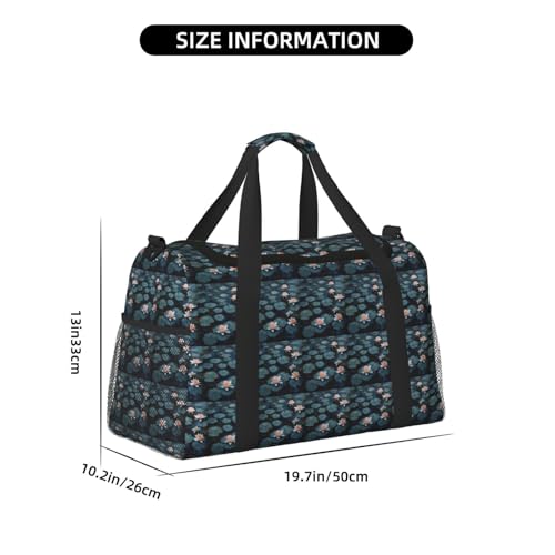 Lily Pads Flower Print Stylish Foldable Carry On Tote with Waterproof Zipper for Weekend Getaways Bag4