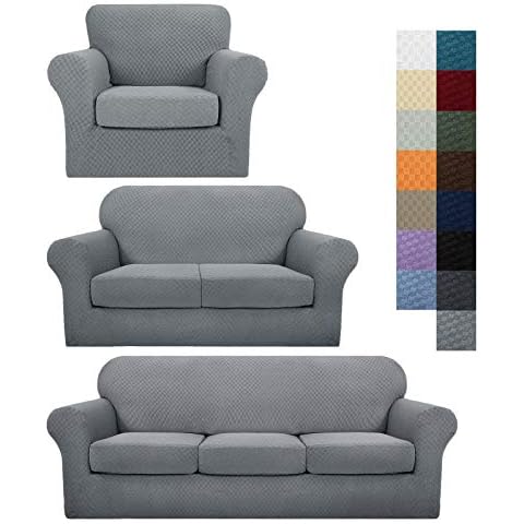 YEMYHOM Slipcover Bundles 4 Pieces Large Size Sofa Cover + 3 Pieces Medium Size Loveseat Cover+2 Pieces Armchair Cover（Light Gray） Cover