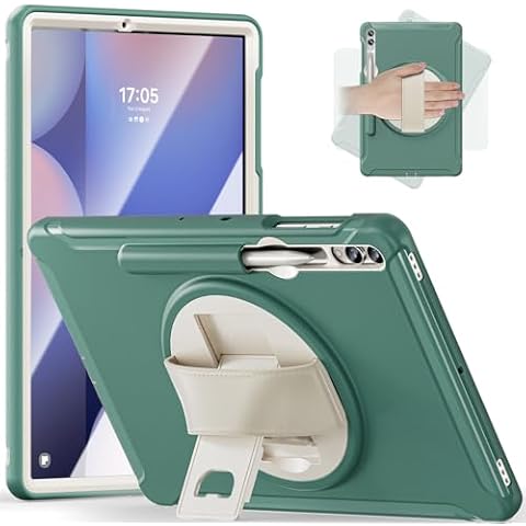 Junfire Protective Case for Galaxy Tab S10 Plus 12.4 inch 2024, Samsung Galaxy Tab S9FE+/S9+/S8Plus/S7FE/S7Plus Shockproof Rugged Case with Kickstand/Hand Strap/Stylus Holder-EmeraldGreen Cover