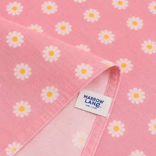 Image of Marrow Lane 300 TC Soft Air Cotton Double Bedsheet | Daisy Meadow | Flatsheet with 2 Pillow Covers | Pink Floral Print (228.6 x 254 cm, Pink & White)