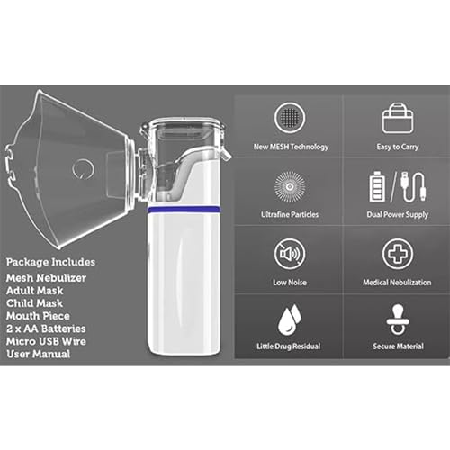 Image of MCP Healthcare Portable Mesh Nebulizer for Adults and Kids - Handheld Cool Mist Steam Inhaler Nebulizer (White)