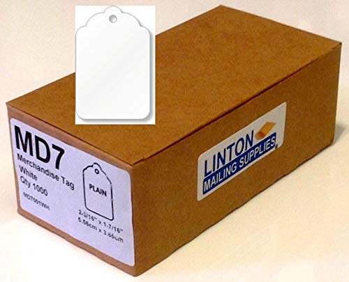 #7 Merchandise Tag (1.4375" x 2.1875" / 1-7/16" x 2-3/16"), White 12-Pt. Cardstock, Scalloped Top w Hole, No String - Box of 1,000 Tags