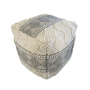 NOORI HOME - Premium Handmade & Handcrafted Comfy Modern Square Diamond Ally Wool - Ivory Beige Grey - Beanie Pouf Ottoman Chair Footrest Footstool Seat - 18"x18"x18" - Living Room, Bedroom, Kids Room NOORI HOME Premium Handmade Handcrafted Comfy Modern Square Diamond Ally Wool Ivory Beige Grey Beanie Pouf Ottoman Chair Footrest Footstool Seat 18x18x18 Living Room Bedroom Kids Room