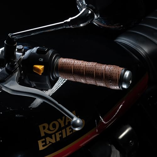Tanners Pride Perforated Motorcycle Handle bar Leather Grip Wraps - Universal Grips Accelerator Custom Cover wrap Set for Bike Handlebar-Dark Tan 3 41JlrDkEJqL