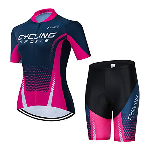 Women Cycling Jersey Set +5D Padded Bicycle Shorts Shirt Quick-Dry Reflective 3-Pockets S-3XL