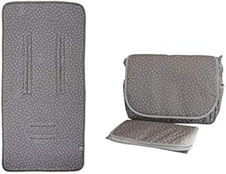 My Bag's Borsa a tracolla per bebè + materassino per bebè + fasciatoio grigio stampato con pois e stelle