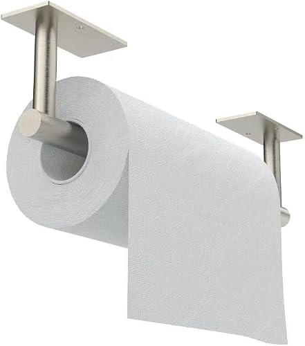 WZKALY Paper Towel Holder Under Cabinet, Adhesive Paper Towel Holder Self-Adhesive or Wall Mounted SUS304 Stainless Steel for Kitchen Bathroom Farmhouse Barbecue Laundry (Sliver)