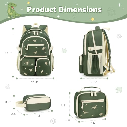 Image of DIGOBAY Backpack for Boys 6-8, 3PCS Embroidery Toddler Boys Backpack with Lunch Bag Pencil Case, 15.7 inch Kids School Bookbag for Preschool Kindergarten Elementary Daycare Backpacks, Green Dinosaur