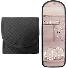 Jewelry Rolls Up Organizer Pouch Bag Travel, Small Foldable Jewelry Holder Case for Women Black