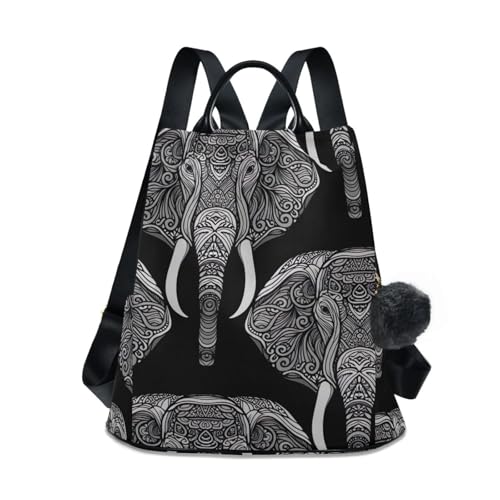 Sac à dos élégant femme motif éléphant mandala noir aux finitions soignées