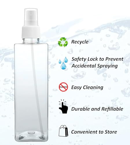 Image of ikis Square Refillable Transparent Plastic Spray Bottle|Fine Mist Spray Bottle| 200ml| Pack of 2| Ideal for storing Perfumes, Sanitizers, Cleaning Liquid and use for a room spray