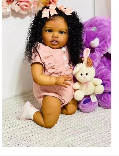 Muñeca Realista Reborn Negra 24 Pulgadas Cuerpo de Tela miniatura 1