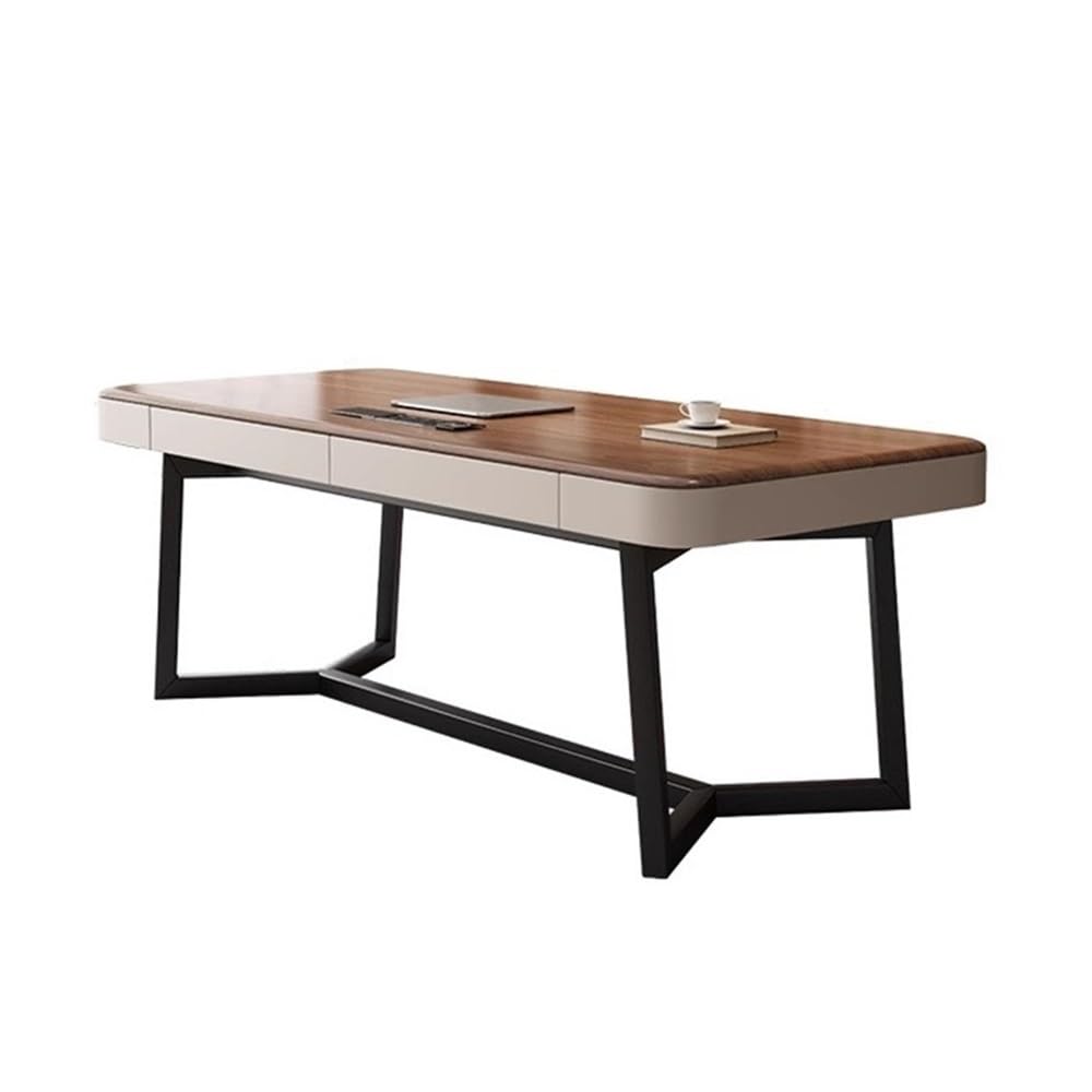 WalnutDesk do domowego biura 160 cm Wortat z czarną metalową podstawą 2 Ders i wbudowanym ładowaniem StatWriting Table