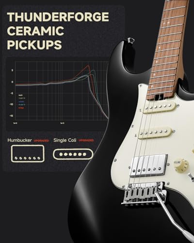 Image of Donner 39 Inch Electric Guitar, DST-550 Solid Double-cut Poplar Body Electric Guitar for Intermediate & Pro Players, 7 Tone-switching Options & Tremolo Bridge, Bonus Bag- Black
