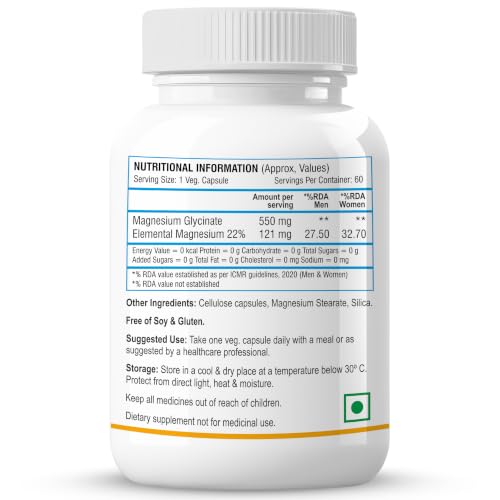 Image of Biotrex Nutraceuticals Magnesium Glycinate | Highest Bioavailability | Cramps, Sleep & Mood balance | Chelated Form With Superior Absorption | Muscle Recovery & Nerve Function | 60 Veg Capsules