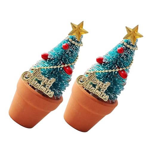 Mikikit 2 Series Mini Árbol De Navidad Simulado Planta En Maceta Decoración De Mesa para Árbol De Navidad Accesorios Decoraciones Navideñas En Miniatura Decoración 2 Piezas*2