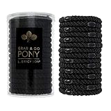 L. Erickson Black Hair Ties for Thick Hair, Grab & Go Pony Tube, 15 Pack, Black Pack, Thick No-Crease Bands with Strong Hold, Damage-Free Design, Sleek Everyday Style