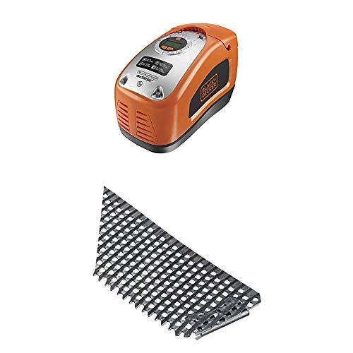 Black+Decker Kompressor (11 bar / 160PSI, Luftpumpe, Digitale Druckeinstellung, Kabelfächer, beleuchtete Skala) Mehrfarbig rot/schwarz + Stanley Surform Standard Ersatzblatt