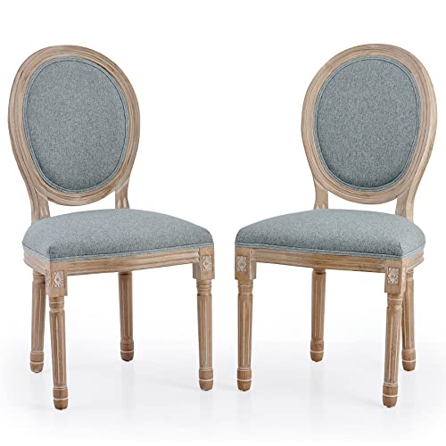 Vonluce Accent Chairs Set Of 2, French Upholstered Dining Chairs For Bedroom Living Room Kitchen, Vintage Vanity Chairs With Oval Birch Backrests Rubberwood Legs, Louis Xvi Farmhouse Home Decor, Gray #TOP22