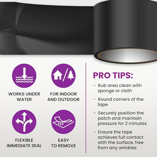 HOMIK Extrem Starkes Wasserdichtes Klebeband Außen & Innen | Dichtungsband Wasserdicht 10cm x 2.5m UV Beständig | Duct Tape | Selbstverschweißendes Klebeband Schwarz