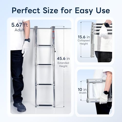 image for marinexplore Boat Ladder,Stainless Steel Telescoping Folding Heavy Dut