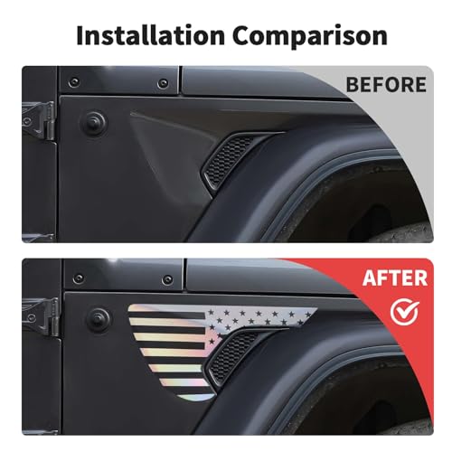 Image of Side Fender Vent Sticker US Flag Decals Vinyl Sticker Compatible with Jeep Wrangler JL JLU Gladiator JT 4xe 2025-2018 2pcs(Flash)