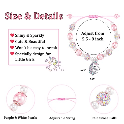 HGDEER Kindergarten/Preschool Graduation Gifts for Little One | Pink Pearl and Rhinestone Balls Unicorn Bracelet | Adjustable Length | Suitable for Daughter Granddaughter Niece4