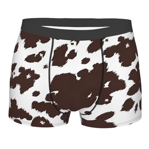 Brown Cow Print Men's Boxer Briefs Breathable Stretch Underwear Novelty Trunk Underwear Comfortable Gym Boxer Briefs