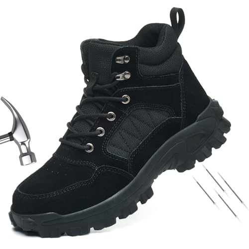 Steel Toe Boots for Men Women, Steel/Composite Toe, Leather & Canvas Upper, Lace-up, Durable Puncture Proof Slip on Indestructible High Top Work Boots