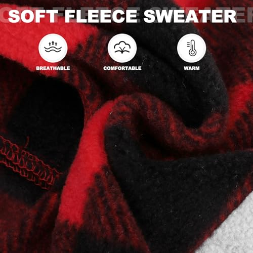 Image of Mihachi Dog Fleece Vest Sweater Zip Up Warm Pullover Step-in Dog Jacket with Dual D-Ring Leash, Winter Cold Weather Reflective Coat Clothes Hoodie for Small Medium Dogs Puppy Cat Boy Girl,Plaid L