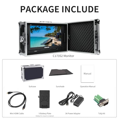 Image of ANDYCINE C173S2 17.3Inch Broadcast LCD Director Built in Aluminum Case 1920x1080 4K HDMI 3G-SDI Input and Output Broadcast Production Monitor,Desktop Director's Monitor with YPbPr, Video