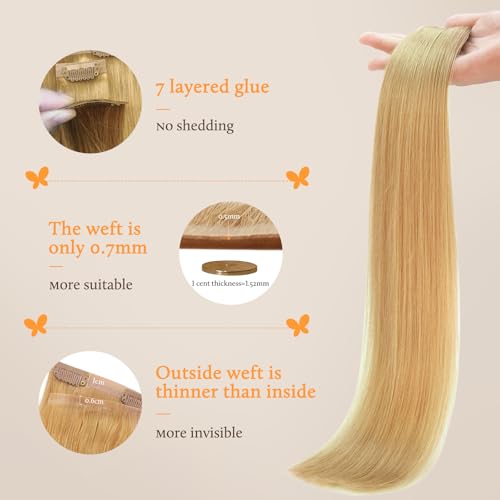 Image of DOORES Seamless Clip in Hair Extensions Real Human Hair, Honey Blonde 110g 7pcs 20 Inch, Extensions Clip in Straight Remy Hair Invisi Edge