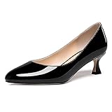 ROSERWISH Women's Patent Stylish Kitten Slip On Fashion 2 Inch Low Heel Wedding Round Toe Pumps Shoes Black Size 8 - Zapatos de Vestir para Mujer